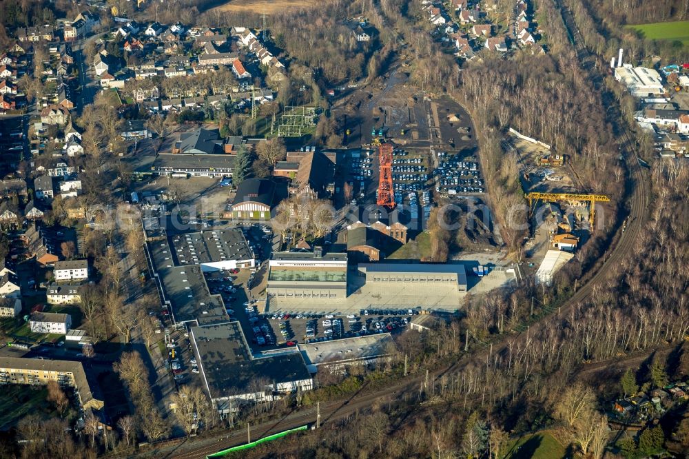 Aerial image Essen - Construction site for the new building einesGebaeudekomplex of SCHRADER Industriefahrzeuge GmbH & Co. KG on Gelaende of Zeche Bonifacius in the district Kray in Essen in the state North Rhine-Westphalia, Germany