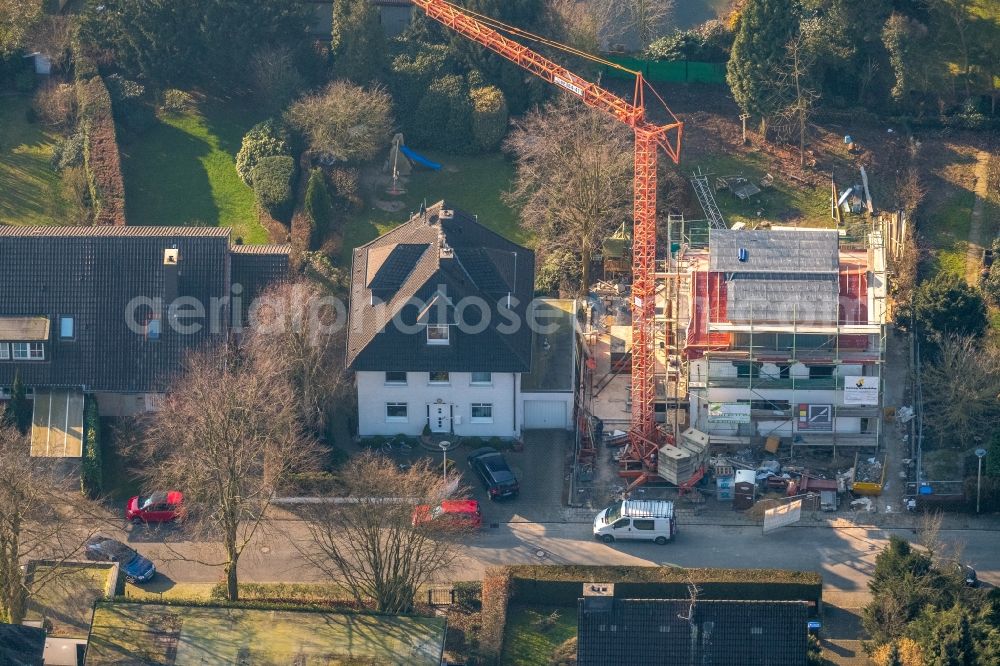 Aerial image Hamm - Construction site for the construction of a new family home in the Hubertusstrasse in Hamm in the federal state of North Rhine-Westphalia, Germany