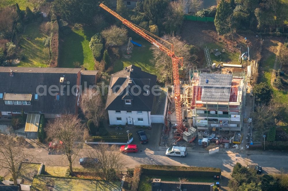 Aerial photograph Hamm - Construction site for the construction of a new family home in the Hubertusstrasse in Hamm in the federal state of North Rhine-Westphalia, Germany