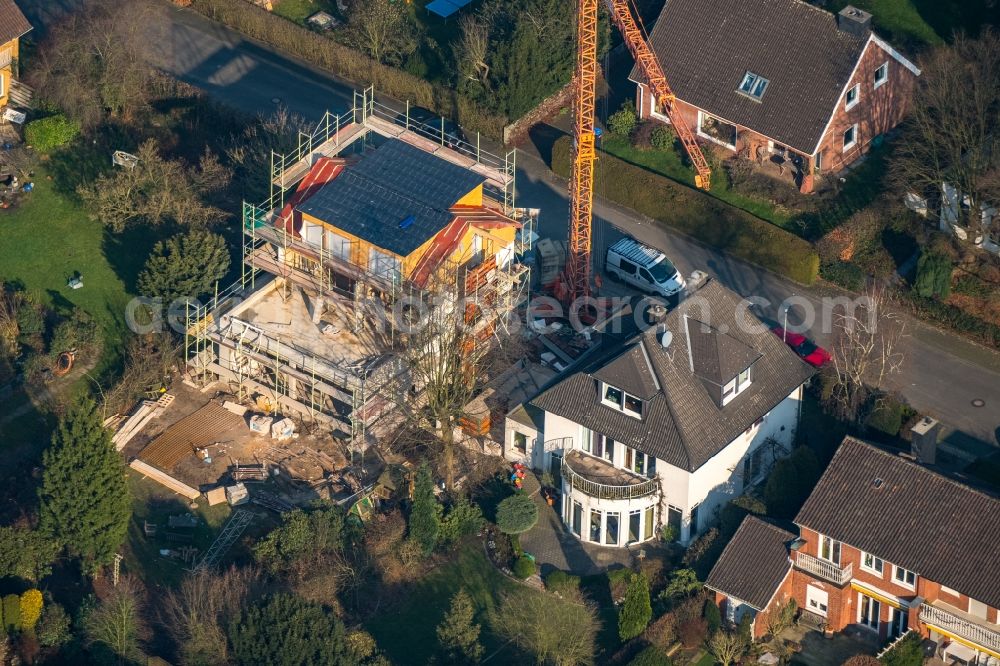 Hamm from above - Construction site for the construction of a new family home in the Hubertusstrasse in Hamm in the federal state of North Rhine-Westphalia, Germany