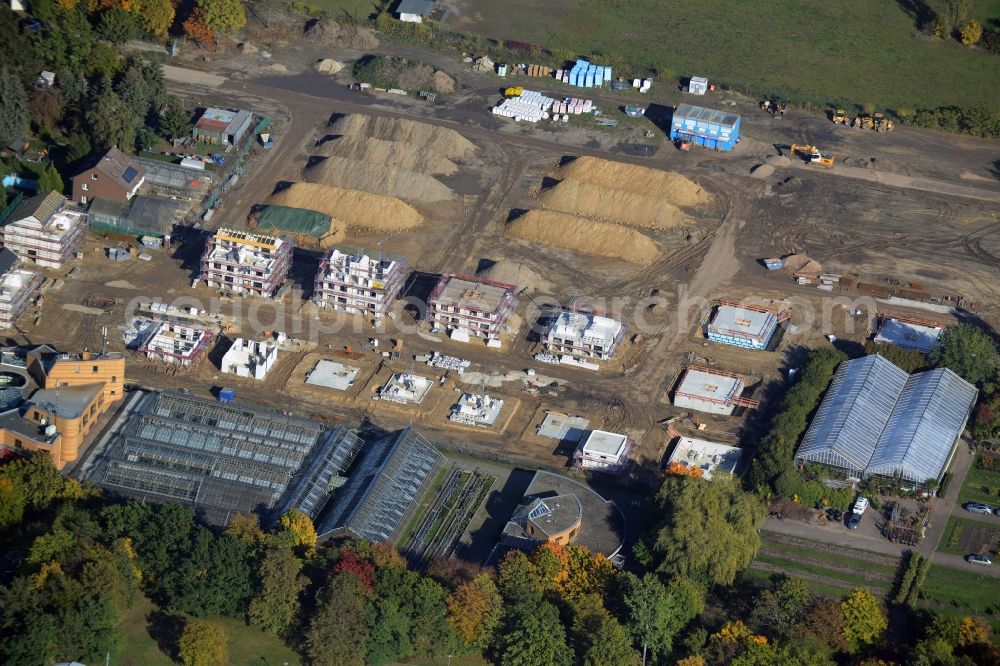 Aerial image Berlin - Construction site of NCC AB for single family and semi-detached house settlement on Mohriner Allee of the Britz part of Berlin in Germany