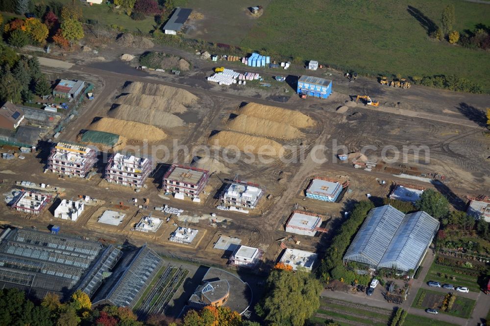 Aerial photograph Berlin - Construction site of NCC AB for single family and semi-detached house settlement on Mohriner Allee of the Britz part of Berlin in Germany