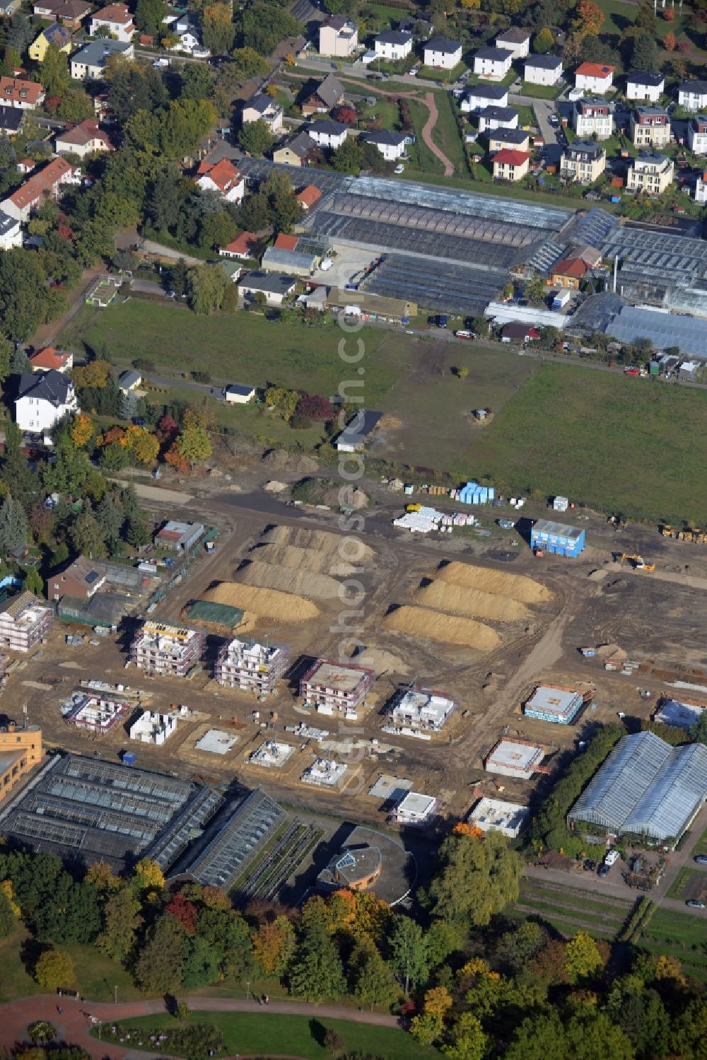 Berlin from above - Construction site of NCC AB for single family and semi-detached house settlement on Mohriner Allee of the Britz part of Berlin in Germany