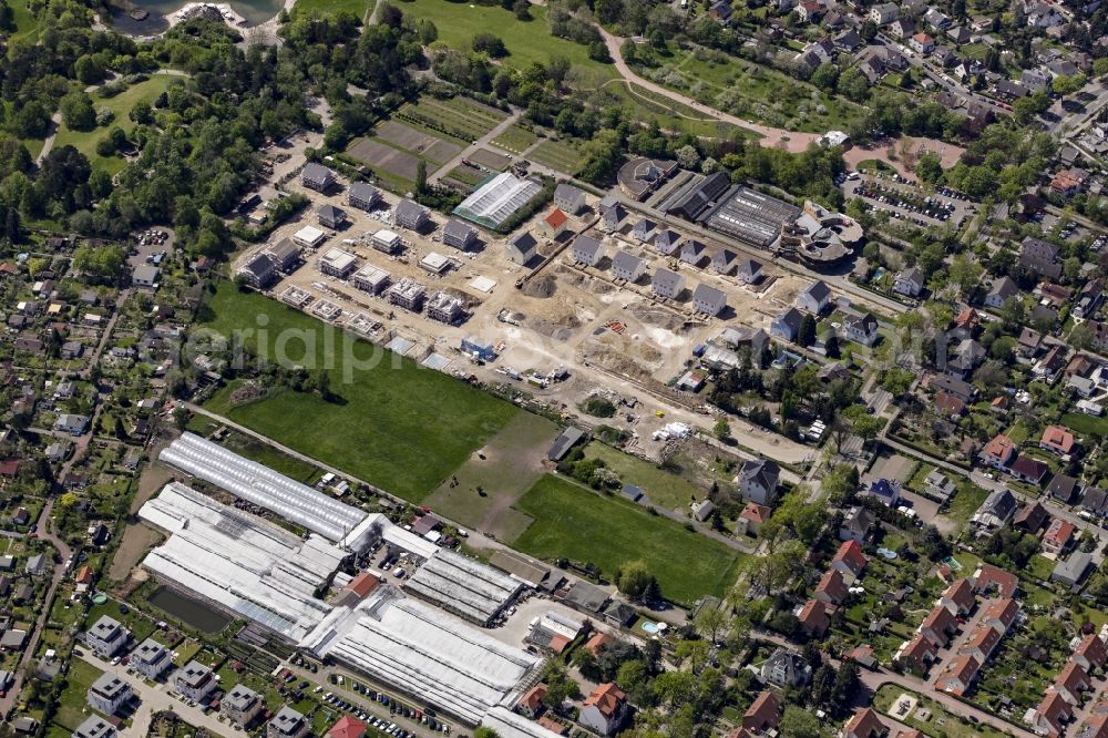 Berlin from above - Construction site of NCC AB for single family and semi-detached house settlement on Mohriner Allee of the Britz part of Berlin in Germany