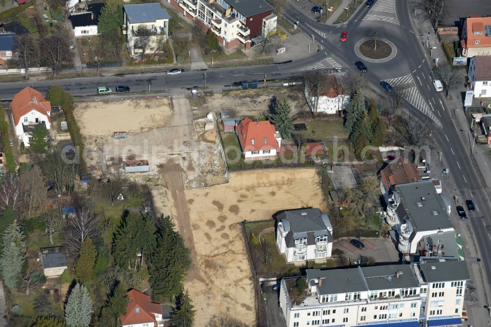 Berlin from above - Construction site for the new building shopping center of Lidl Dienstleistung GmbH & Co. KG destrict Mahlsdorf in Berlin in Germany