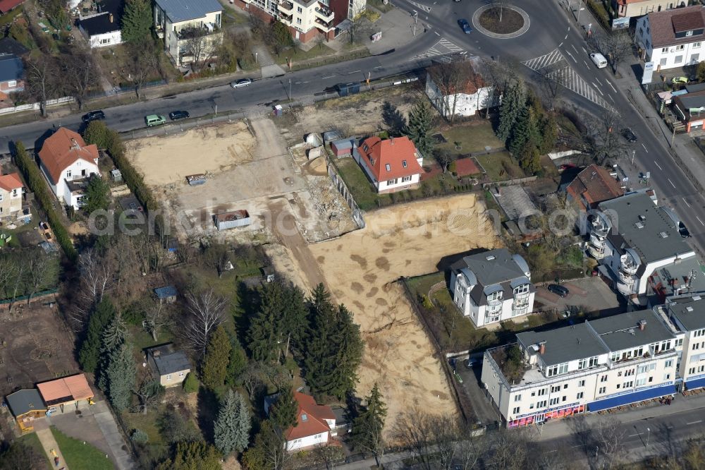 Aerial image Berlin - Construction site for the new building shopping center of Lidl Dienstleistung GmbH & Co. KG destrict Mahlsdorf in Berlin in Germany