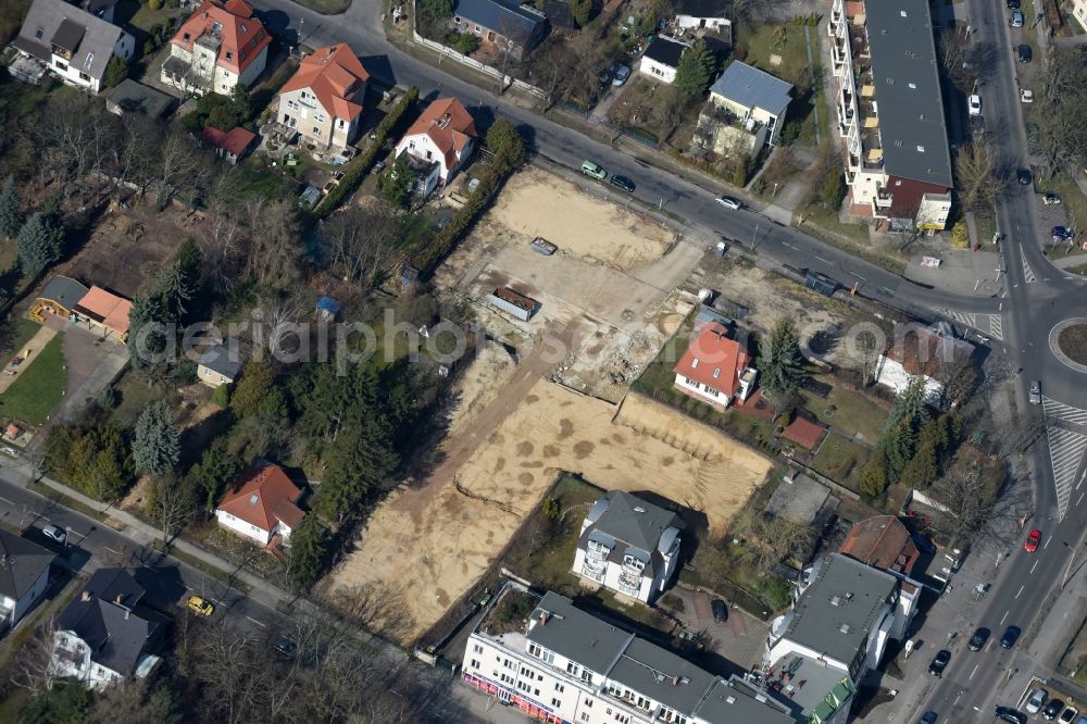 Berlin from above - Construction site for the new building shopping center of Lidl Dienstleistung GmbH & Co. KG destrict Mahlsdorf in Berlin in Germany