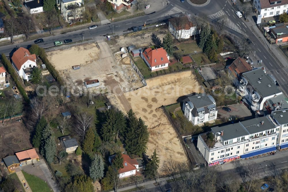 Aerial image Berlin - Construction site for the new building shopping center of Lidl Dienstleistung GmbH & Co. KG destrict Mahlsdorf in Berlin in Germany