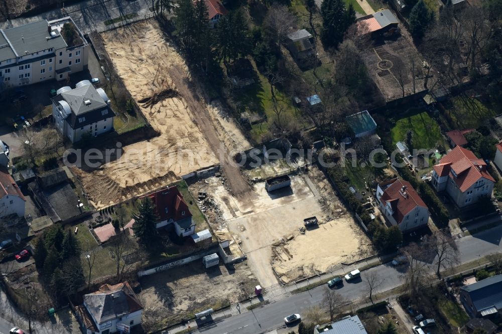 Berlin from above - Construction site for the new building shopping center of Lidl Dienstleistung GmbH & Co. KG destrict Mahlsdorf in Berlin in Germany