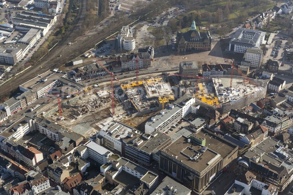 Aerial image Recklinghausen - Construction site for the new building of the shopping center Recklinghausen Arcaden on the site of the former s Löhrhof Center opposite the town hall Recklinghausen in North Rhine-Westphalia NRW