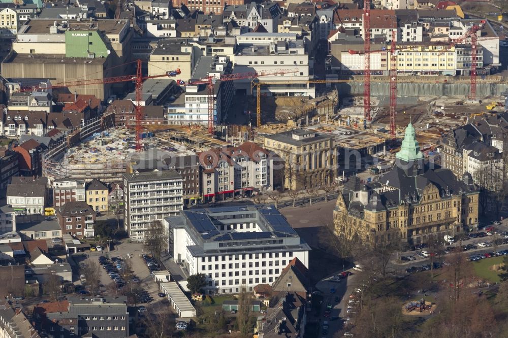 Recklinghausen from the bird's eye view: Construction site for the new building of the shopping center Recklinghausen Arcaden on the site of the former s Löhrhof Center opposite the town hall Recklinghausen in North Rhine-Westphalia NRW