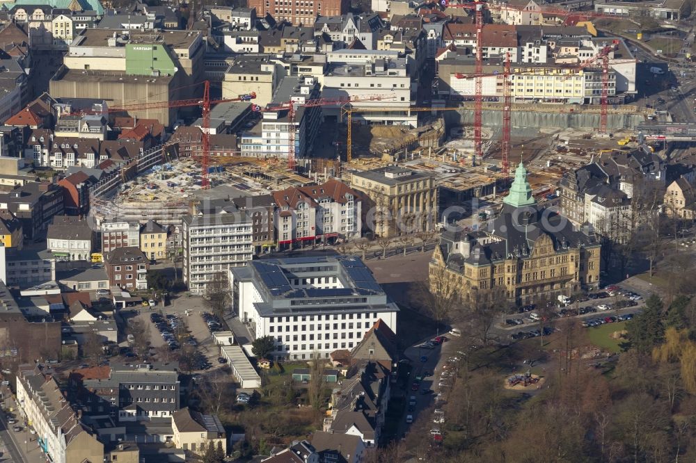 Aerial image Recklinghausen - Construction site for the new building of the shopping center Recklinghausen Arcaden on the site of the former s Löhrhof Center opposite the town hall Recklinghausen in North Rhine-Westphalia NRW