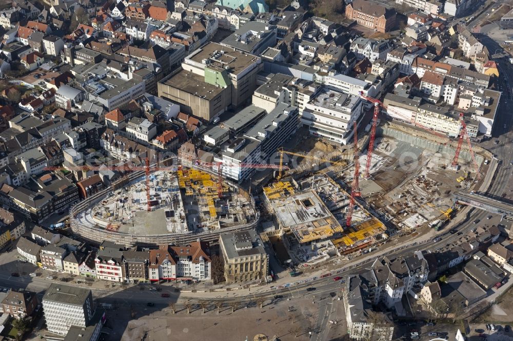 Recklinghausen from the bird's eye view: Construction site for the new building of the shopping center Recklinghausen Arcaden on the site of the former s Löhrhof Center opposite the town hall Recklinghausen in North Rhine-Westphalia NRW