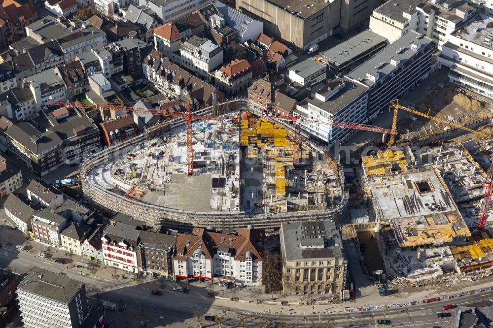 Aerial image Recklinghausen - Construction site for the new building of the shopping center Recklinghausen Arcaden on the site of the former s Löhrhof Center opposite the town hall Recklinghausen in North Rhine-Westphalia NRW