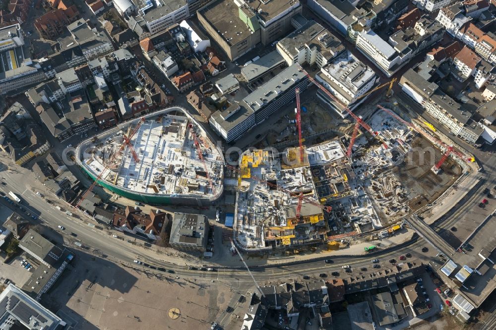 Aerial photograph Recklinghausen - Construction site for the new building of the shopping center Recklinghausen Arcaden on the site of the former s Löhrhof Center opposite the town hall Recklinghausen in North Rhine-Westphalia NRW