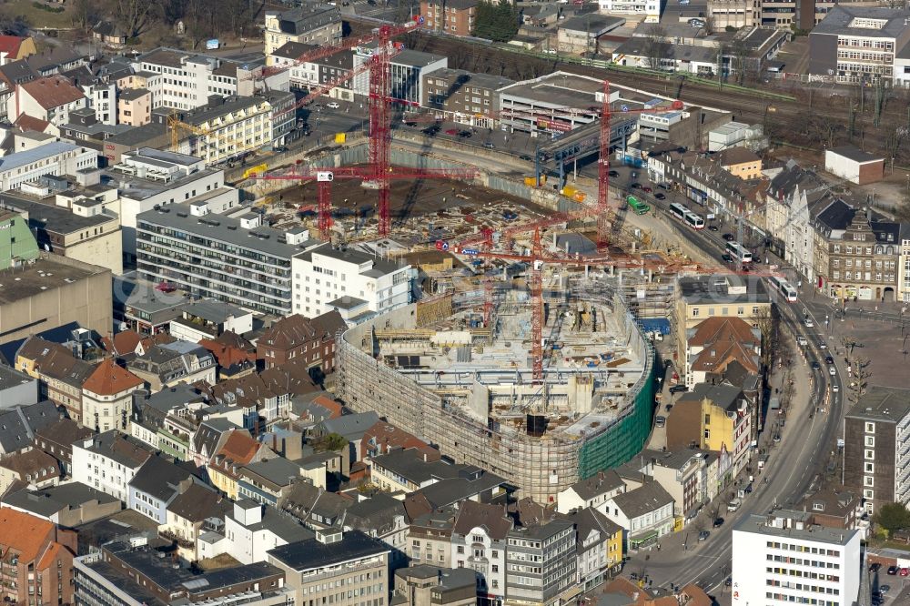 Recklinghausen from the bird's eye view: Construction site for the new building of the shopping center Recklinghausen Arcaden on the site of the former s Löhrhof Center opposite the town hall Recklinghausen in North Rhine-Westphalia NRW