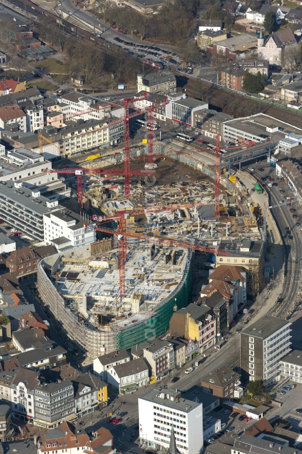 Aerial image Recklinghausen - Construction site for the new building of the shopping center Recklinghausen Arcaden on the site of the former s Löhrhof Center opposite the town hall Recklinghausen in North Rhine-Westphalia NRW