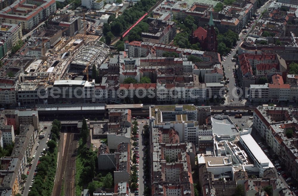 Aerial image Berlin Prenzlauer Berg - Construction site for the new building of the shopping center Schoenhauser Allee on the same S-Bahn station in Berlin Prenzlauer Berg