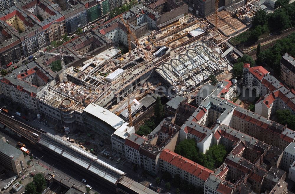 Aerial image Berlin Prenzlauer Berg - Construction site for the new building of the shopping center Schoenhauser Allee on the same S-Bahn station in Berlin Prenzlauer Berg