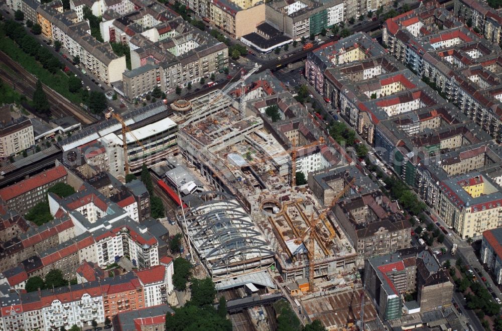 Berlin Prenzlauer Berg from above - Construction site for the new building of the shopping center Schoenhauser Allee on the same S-Bahn station in Berlin Prenzlauer Berg