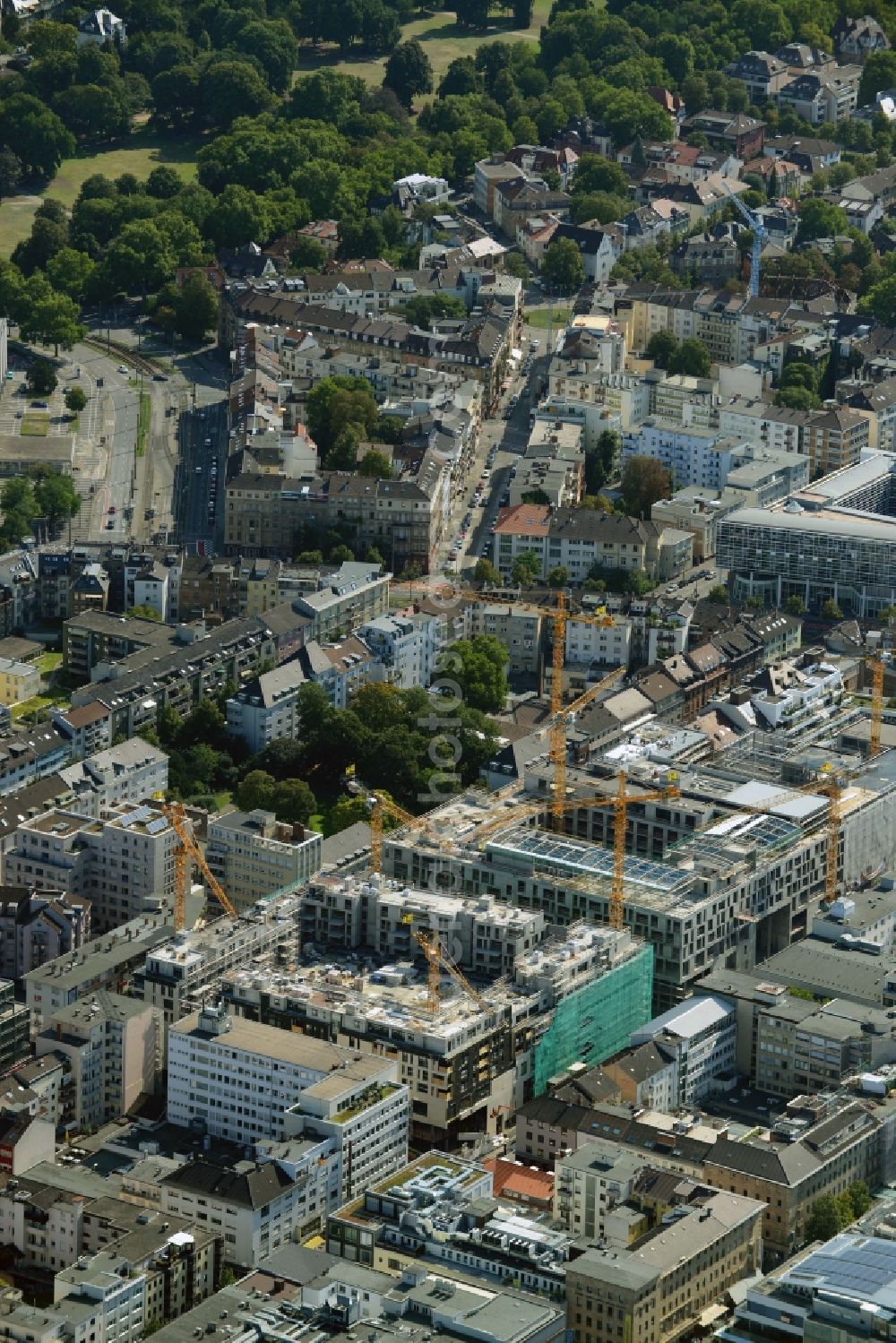 Aerial image Mannheim - Construction site for the new building the shopping center and town quarters Q 6 Q 7 on the future Muenzplatz in Mannheim in the state Baden-Wuerttemberg