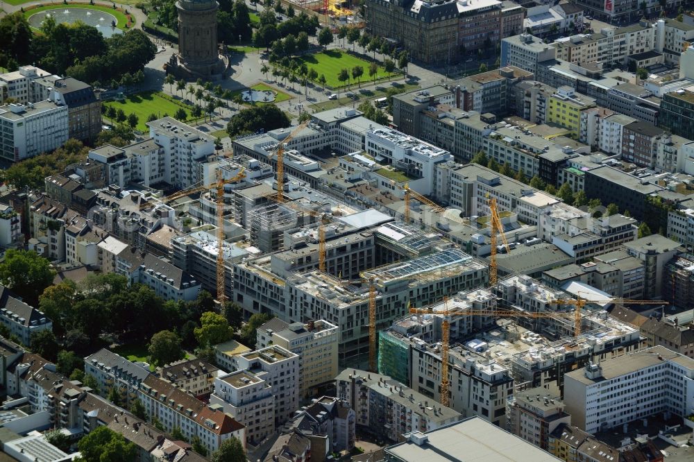 Mannheim from above - Construction site for the new building the shopping center and town quarters Q 6 Q 7 on the future Muenzplatz in Mannheim in the state Baden-Wuerttemberg