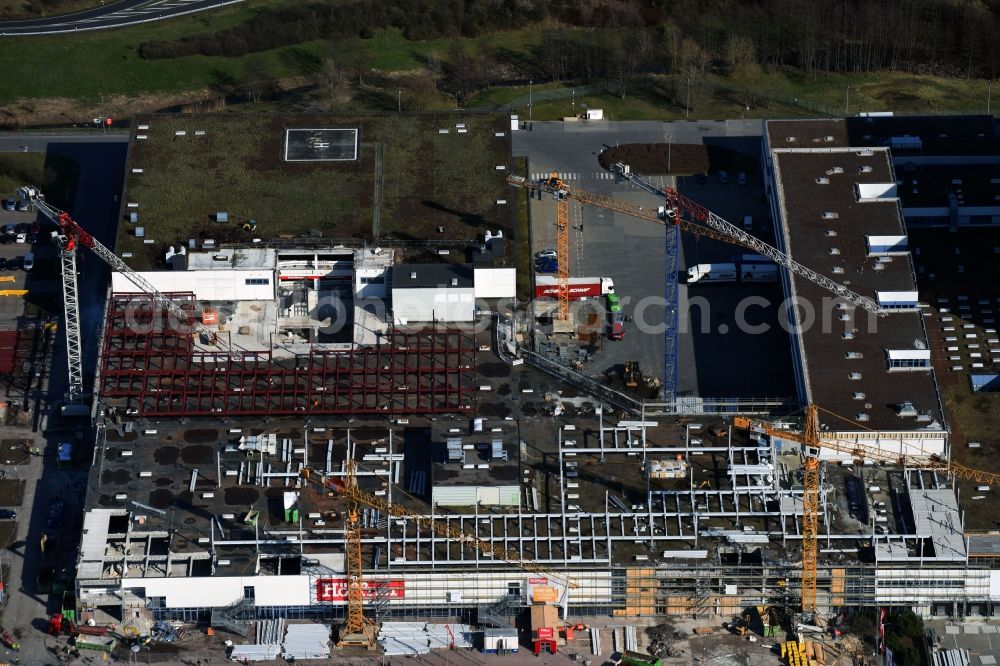 Günthersdorf from above - Construction of the building store - furniture market of Hoeffner Moebelgesellschaft GmbH & Co. KG in Guenthersdorf in the state Saxony-Anhalt