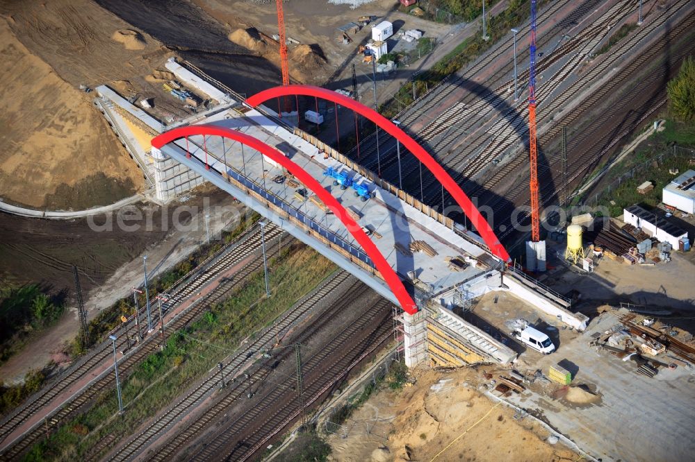 Aerial photograph Köthen - Construction site for the new railway- bridge building of the bypass Cöthen in Saxony-Anhalt