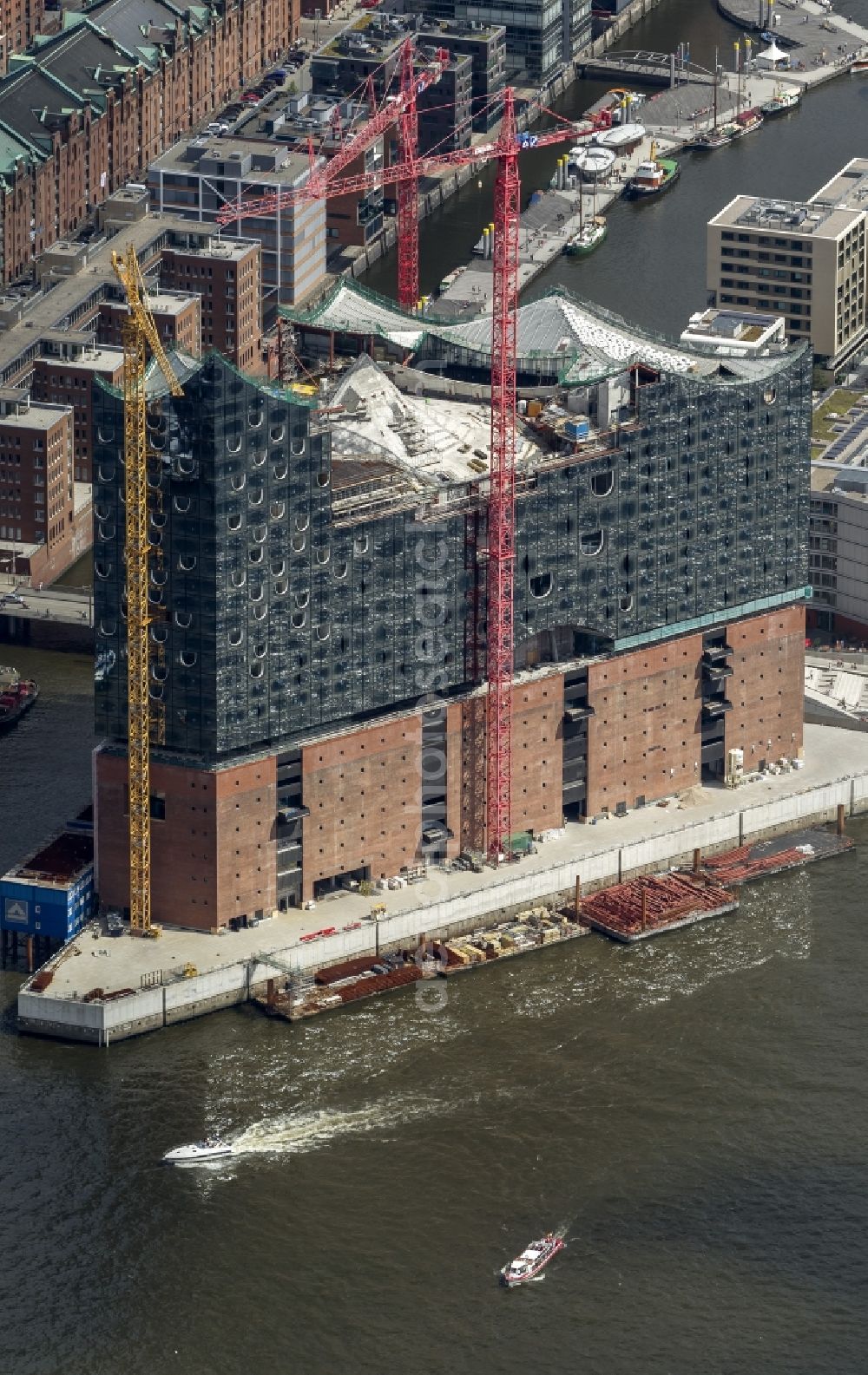 Hamburg from the bird's eye view: View of construction of the Elbphilharmonie in the historic centre of Hamburg in HafenCity