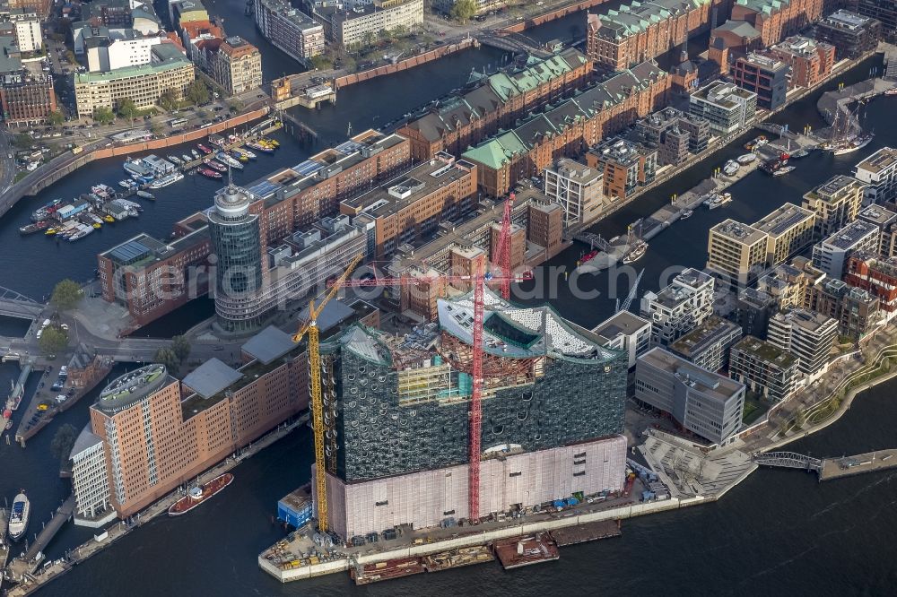 Hamburg from above - View of construction of the Elbphilharmonie in the historic centre of Hamburg in HafenCity