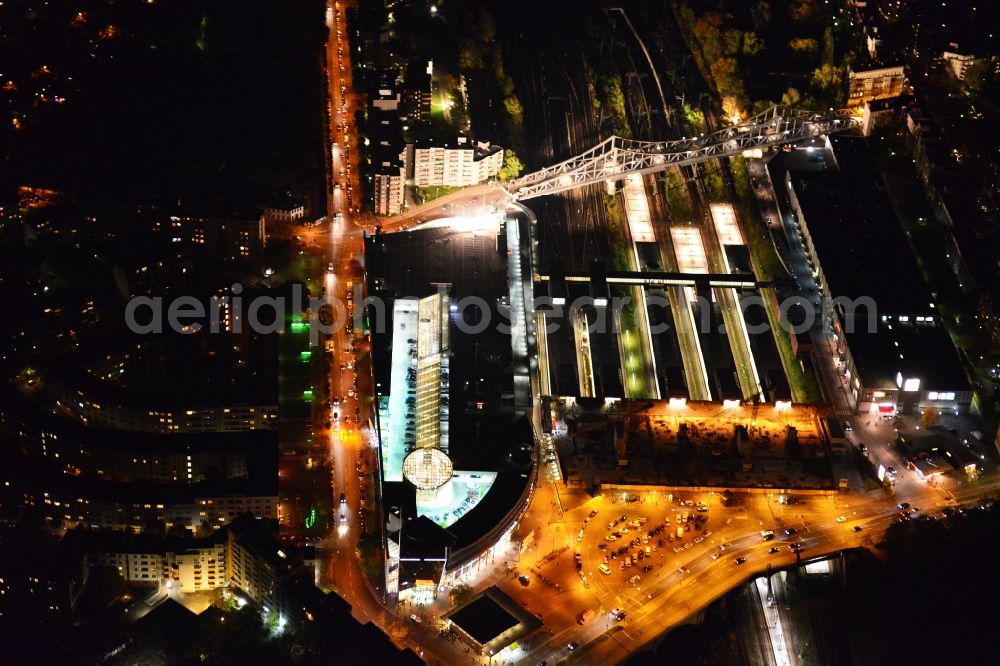 Aerial photograph Berlin - Night view of Construction site to build a new reception building at the train station Gesundbrunnen in Berlin Wedding