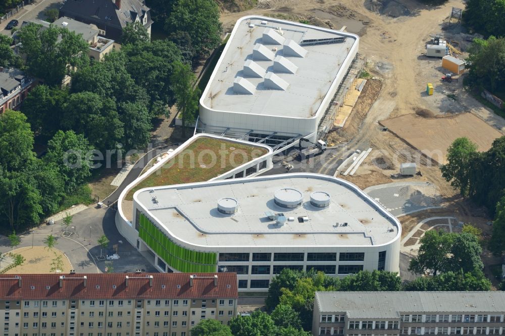 Leipzig from above - Construction site for the reconstruction of Erich Kästner school in Leipzig in Saxony