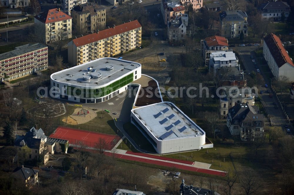 Aerial image Leipzig - Construction site for the reconstruction of Erich Kästner school in Leipzig in Saxony