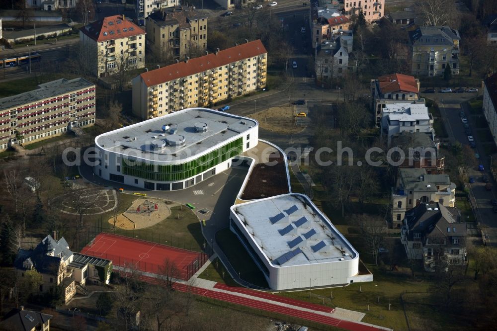 Aerial photograph Leipzig - Construction site for the reconstruction of Erich Kästner school in Leipzig in Saxony