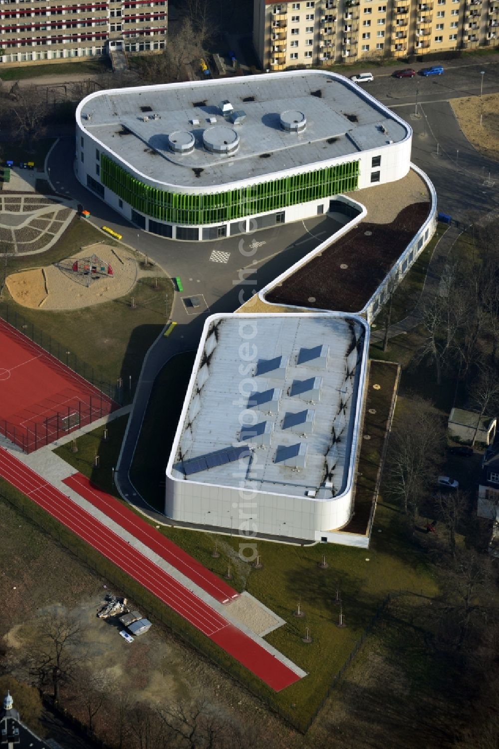 Aerial image Leipzig - Construction site for the reconstruction of Erich Kästner school in Leipzig in Saxony