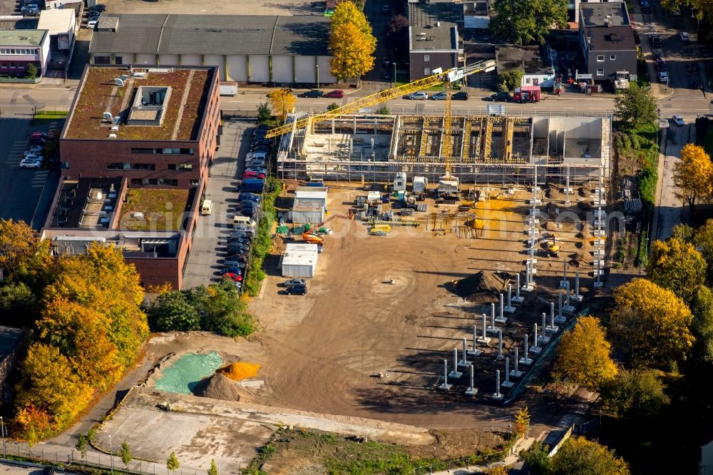 Essen from above - Construction site for the new building of an extension and education building of the fire station in Essen in the state of North Rhine-Westphalia