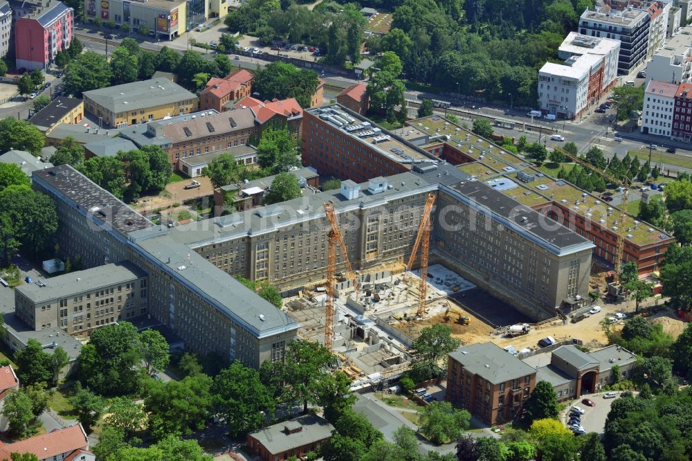 Berlin Friedrichshain from the bird's eye view: Construction site of Hospital Vivantes clinical centre in Friedrichshain in Berlin