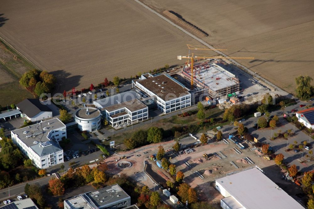 Bodenheim from above - Construction site for the new building of iC Haus Germany in Bodenheim in the state Rhineland-Palatinate, Germany