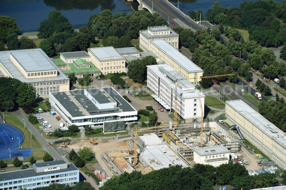 Leipzig from the bird's eye view: Construction site for the new building university campus Marschnerstrasse in Leipzig in the state Saxony