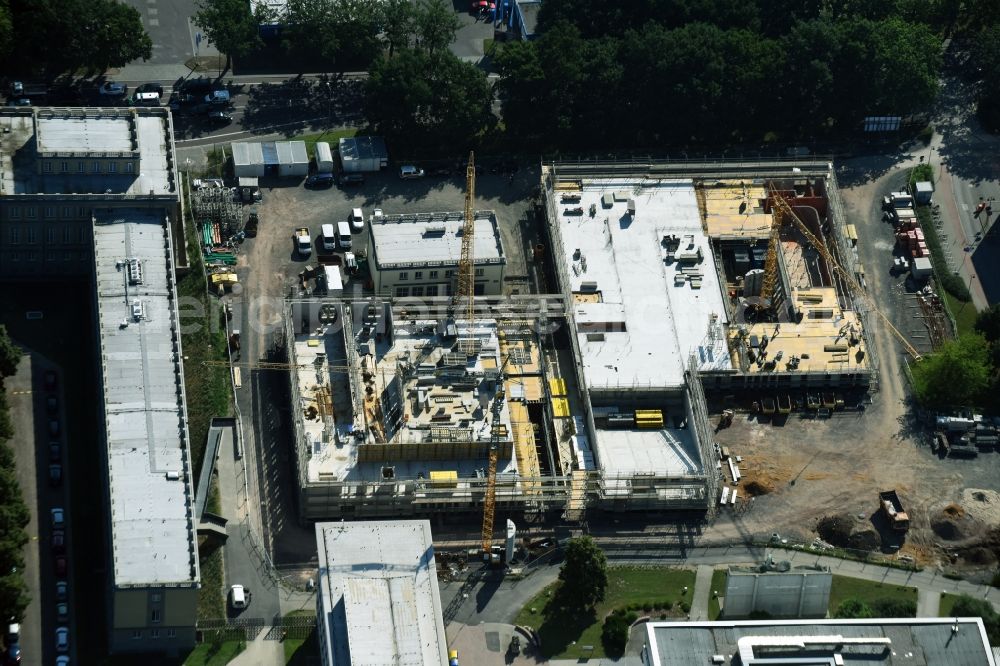 Leipzig from the bird's eye view: Construction site for the new building university campus Marschnerstrasse in Leipzig in the state Saxony