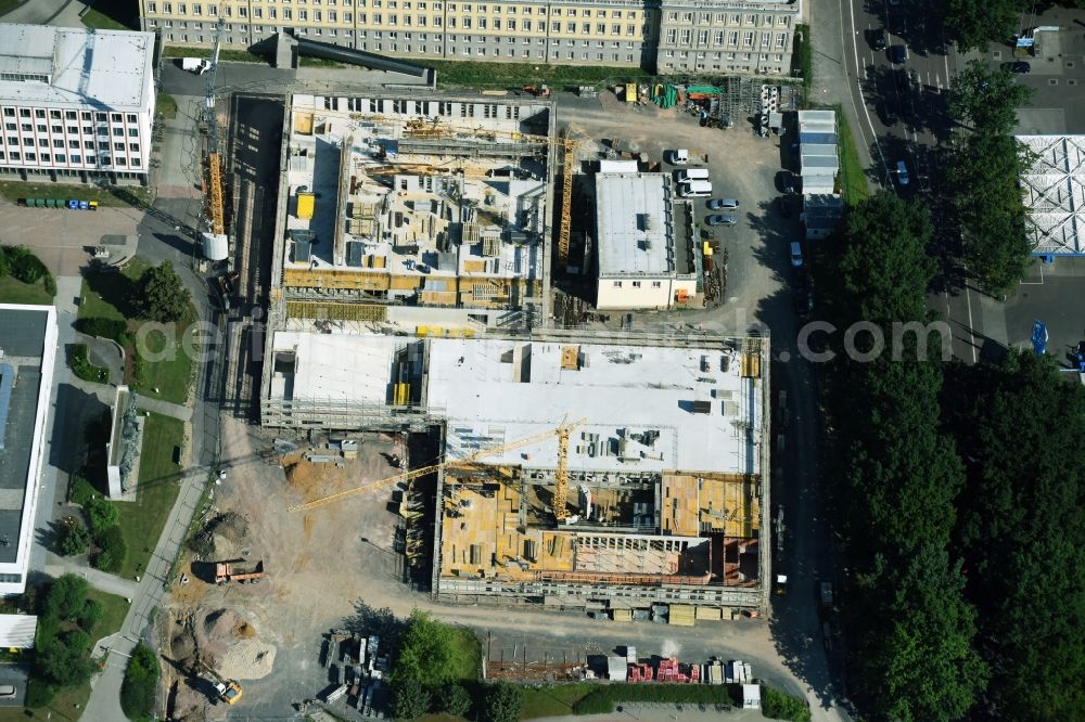 Leipzig from the bird's eye view: Construction site for the new building university campus Marschnerstrasse in Leipzig in the state Saxony