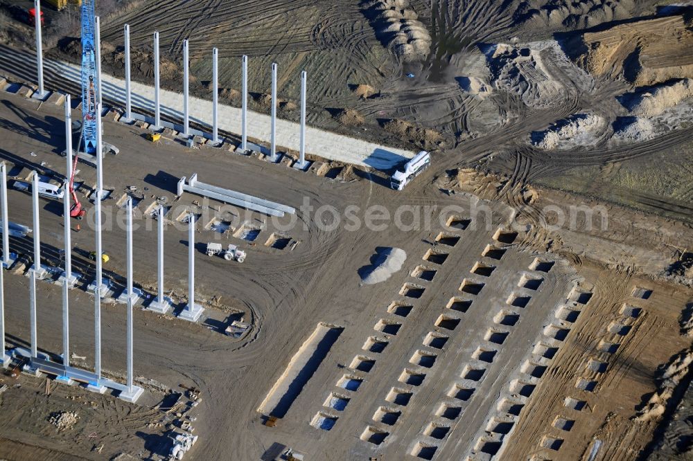 Hoppegarten from the bird's eye view: View of the new construction of the Europazentrale Clinton in Hoppegarten in the state of Brandenburg