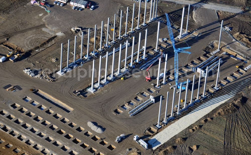 Hoppegarten from the bird's eye view: View of the new construction of the Europazentrale Clinton in Hoppegarten in the state of Brandenburg