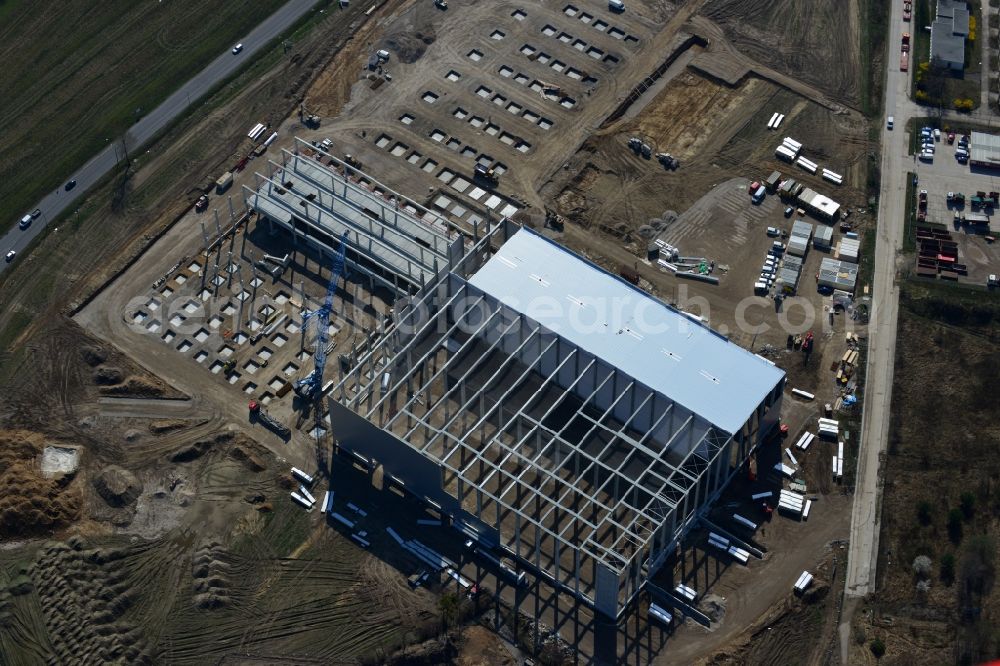 Aerial image Hoppegarten - View of the new construction of the Europazentrale Clinton in Hoppegarten in the state of Brandenburg