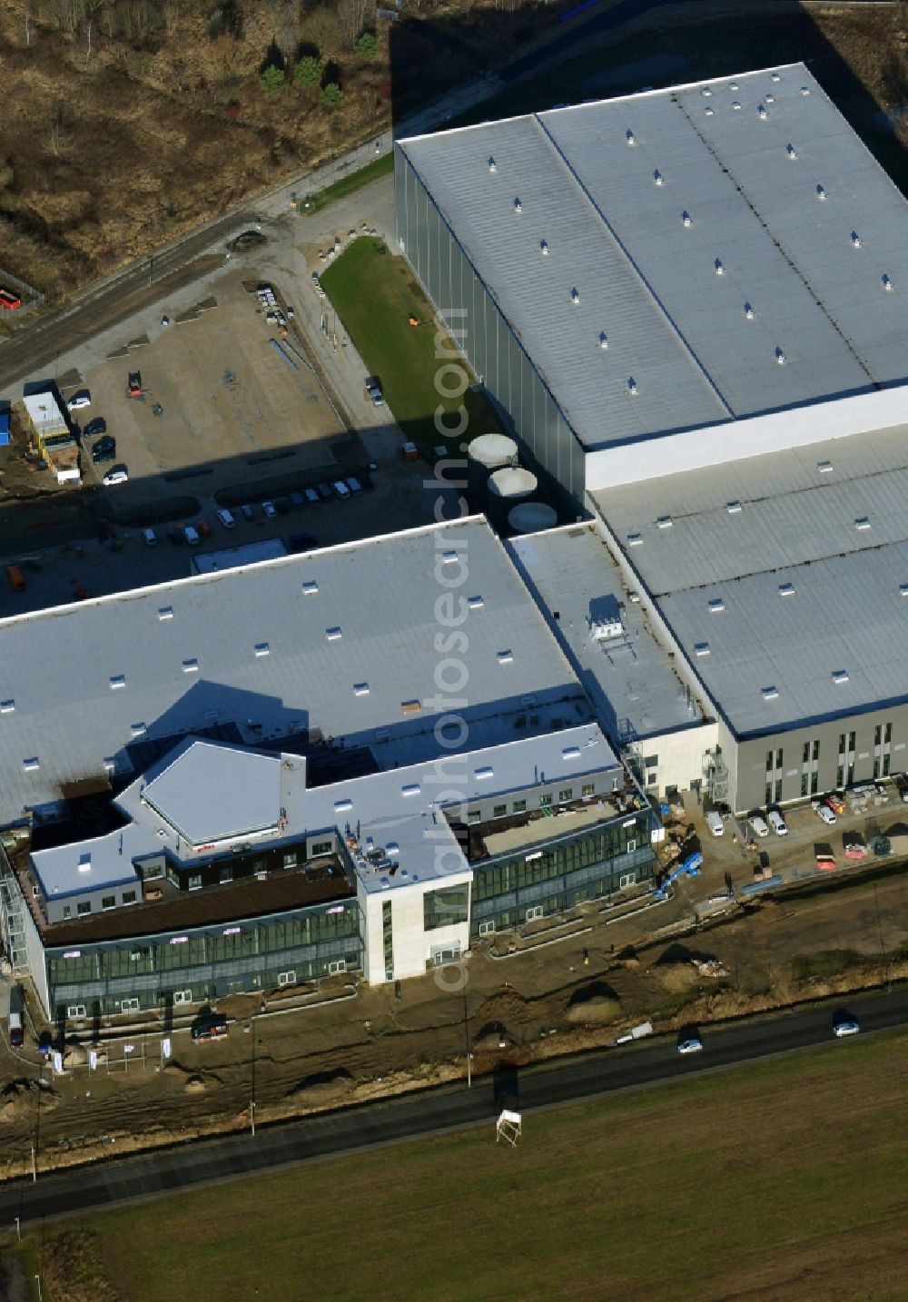 Hoppegarten from above - View of the new construction of the Europazentrale Clinton in Hoppegarten in the state of Brandenburg