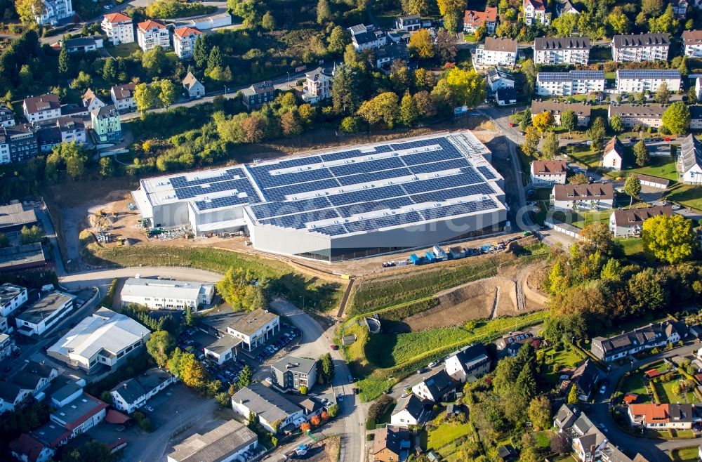 Ennepetal from the bird's eye view: Construction site for the new building of a factory hall at the Gewerbestrasse - Boesebecker street in Ennepetal in the state North Rhine-Westphalia