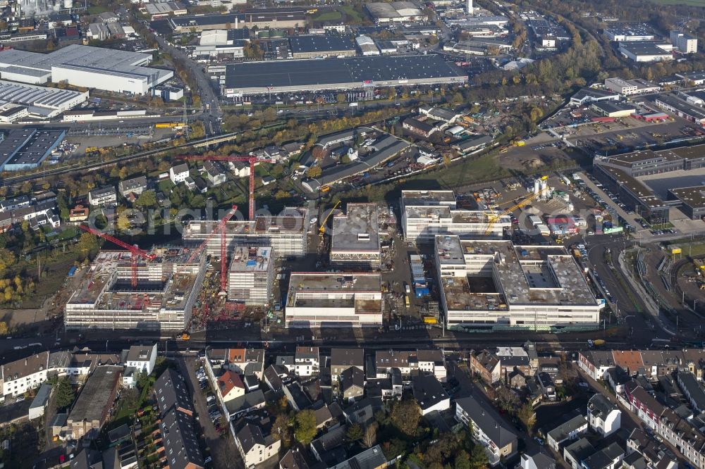 Aerial photograph Mülheim an der Ruhr - Construction site for the new building of the University of Duisburg in the Ruhr West Street in Mülheim an der Ruhr in North Rhine-Westphalia