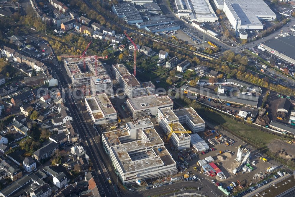 Mülheim an der Ruhr from above - Construction site for the new building of the University of Duisburg in the Ruhr West Street in Mülheim an der Ruhr in North Rhine-Westphalia