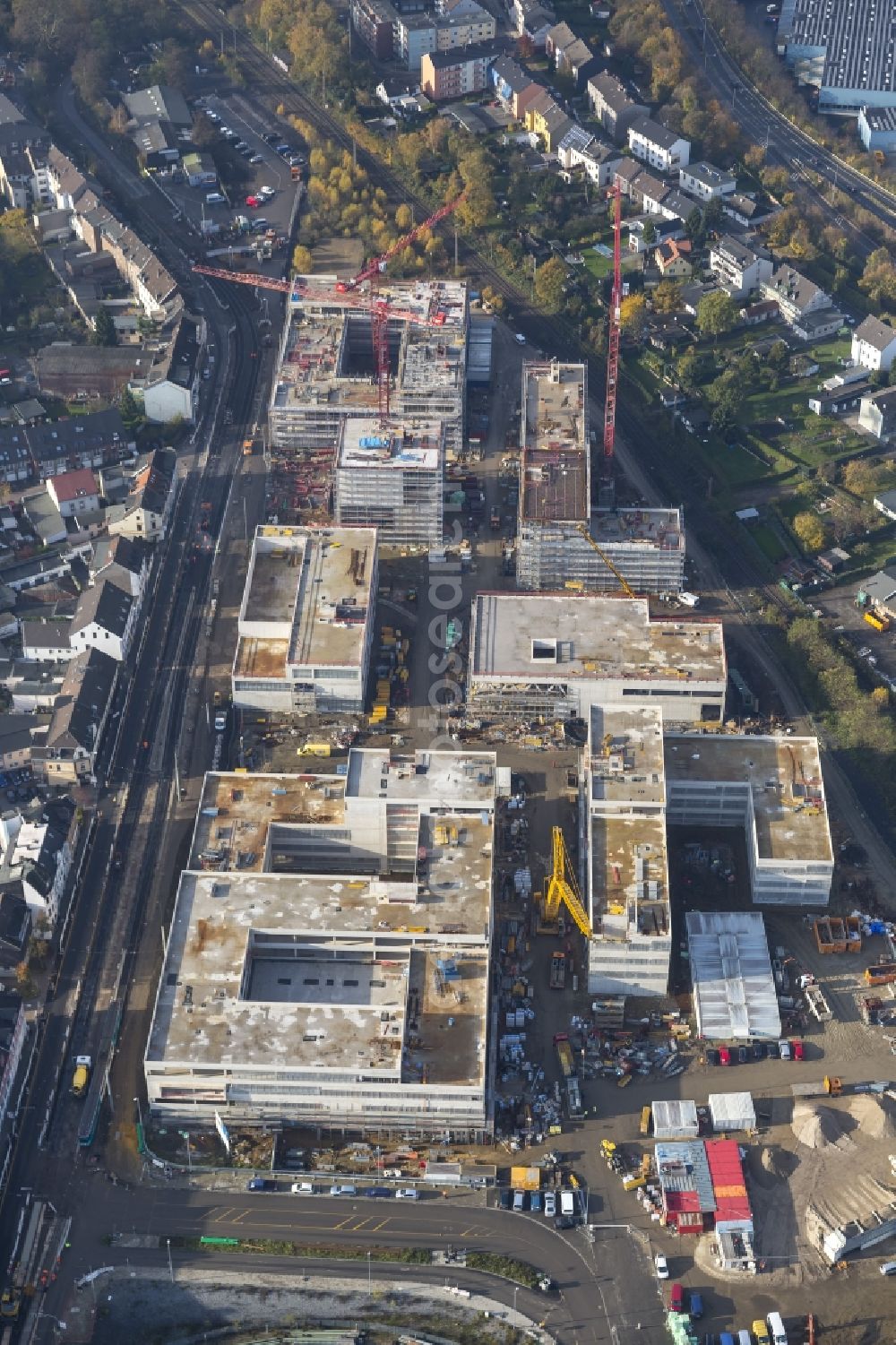 Mülheim an der Ruhr from the bird's eye view: Construction site for the new building of the University of Duisburg in the Ruhr West Street in Mülheim an der Ruhr in North Rhine-Westphalia