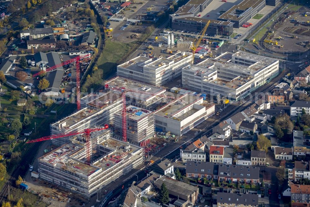 Aerial image Mülheim an der Ruhr - Construction site for the new building of the University of Duisburg in the Ruhr West Street in Mülheim an der Ruhr in North Rhine-Westphalia